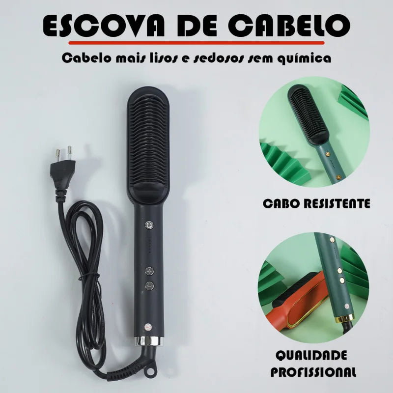 SKYTUR-Escova / Chapinha Alisadora Elétrica De Cerâmica Para Cabelo Alisa e Modela Sem Frizz-ENVIO IMEDIATO PARA TODO BRASIL