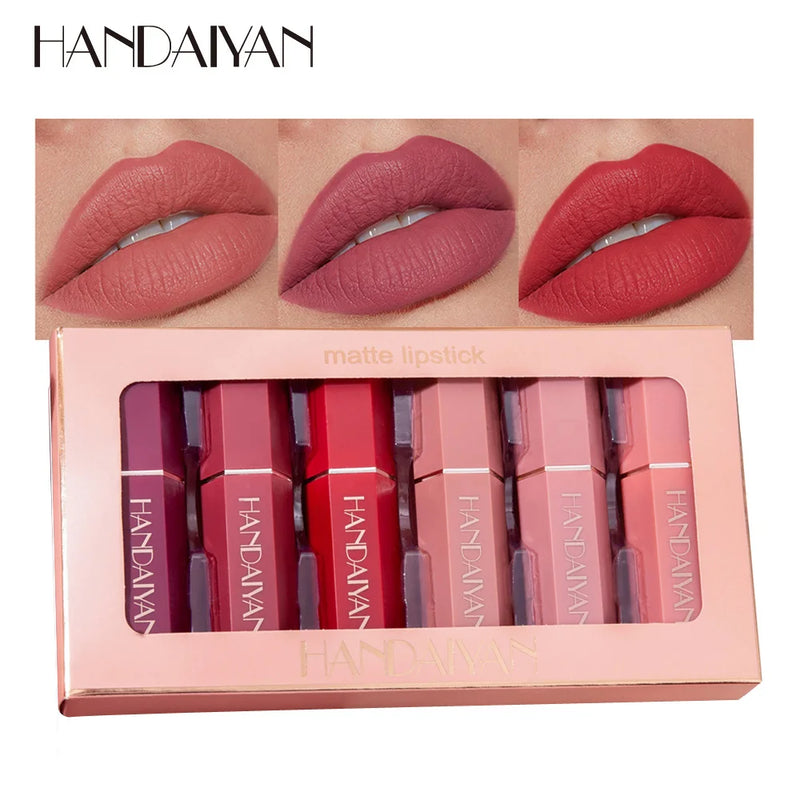 HANDIAYAN 6 Cores/ Batom Kit Maquiagem Cosméticos Creme Matte Batom Conjunto À Prova D'Água