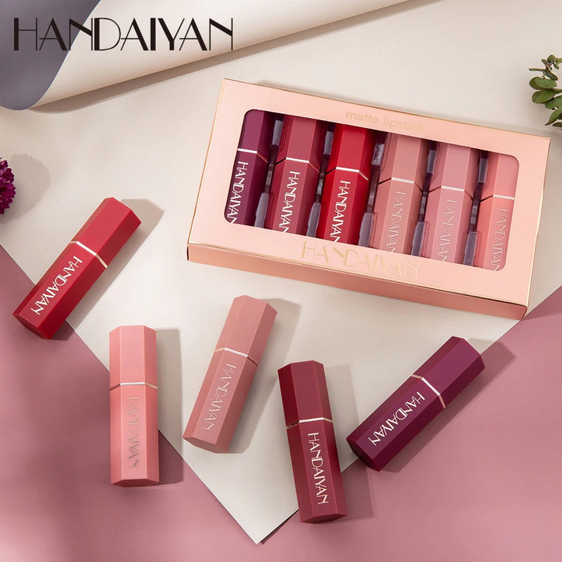 HANDIAYAN 6 Cores/ Batom Kit Maquiagem Cosméticos Creme Matte Batom Conjunto À Prova D'Água