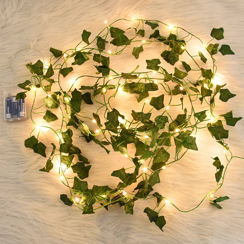 2M-10M Flor Folha Verde Luzes De Corda Artificial Ivy Videira Luz De Fada Festa