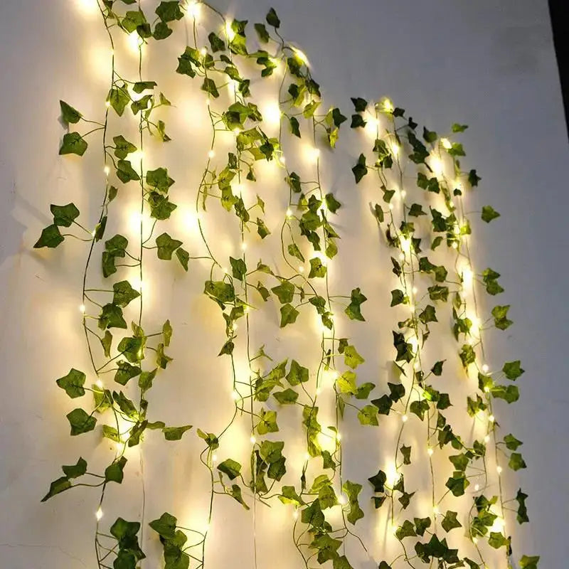 2M-10M Flor Folha Verde Luzes De Corda Artificial Ivy Videira Luz De Fada Festa