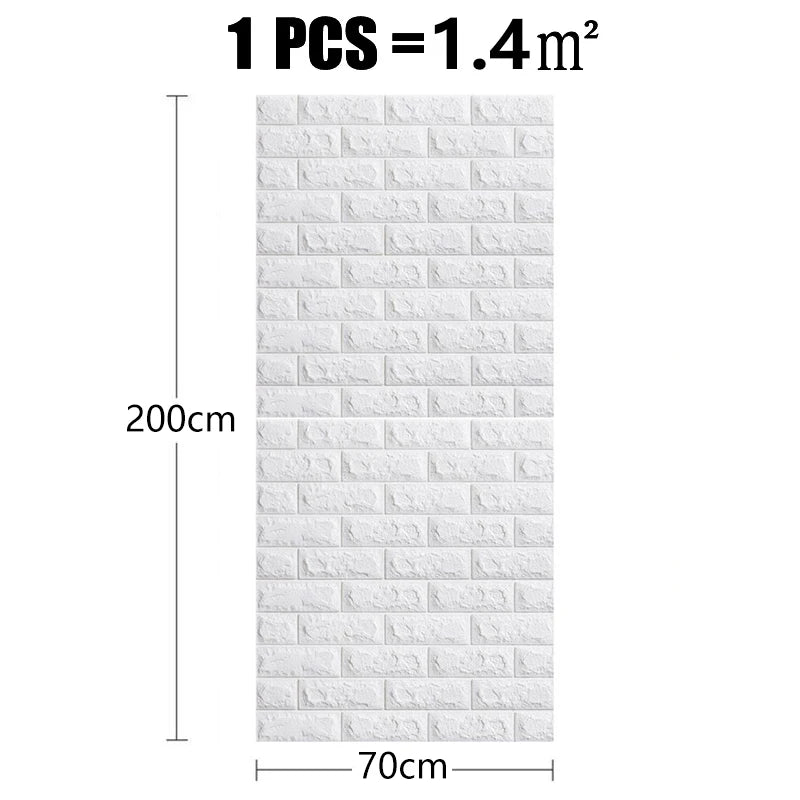 Adesivo de parede 3D 70cmx2m Papel de parede contínuo de imitação de tijolo à prova d'água